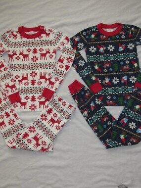 Lot of 2 Hanna Andersson Holiday Reindeer Gnome Long Johns Pajamas sz 130 US 8
